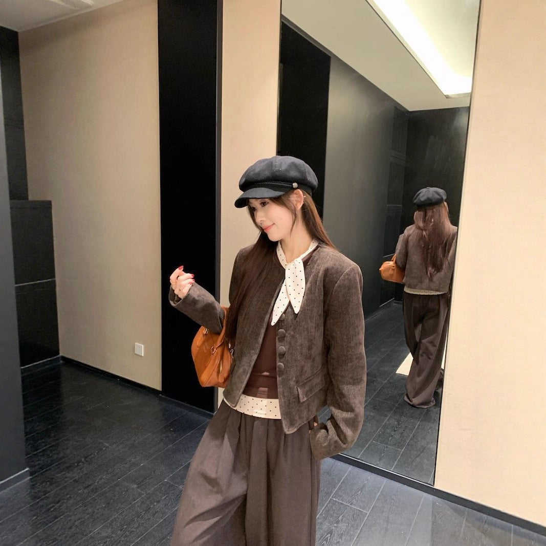 Chic Vintage Polka Dot Long Sleeve Top for Women, Slim Fit, Casual Style