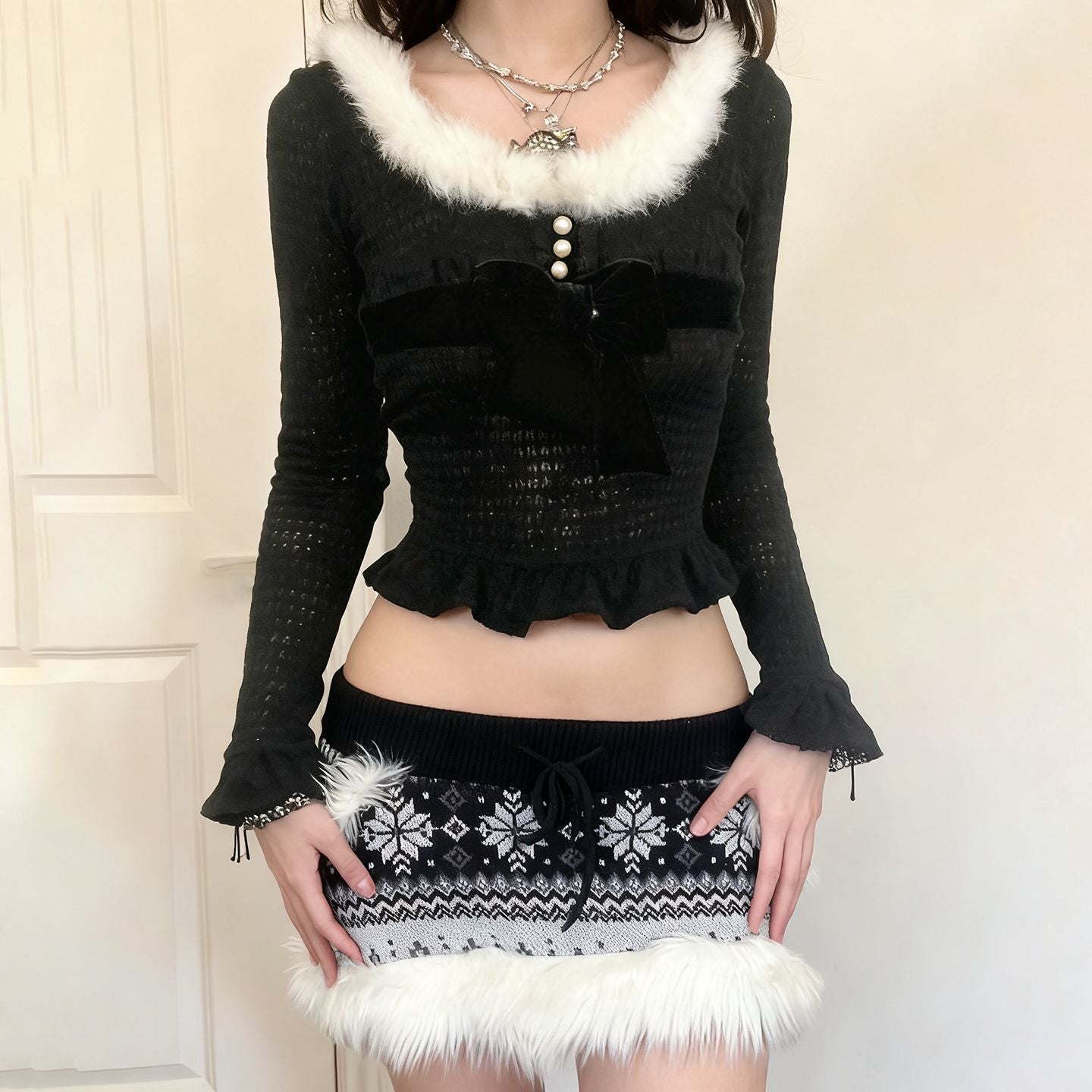 Snowflake Fel Island Woolen Girl Pure Desire Hip Wrapping Skirt