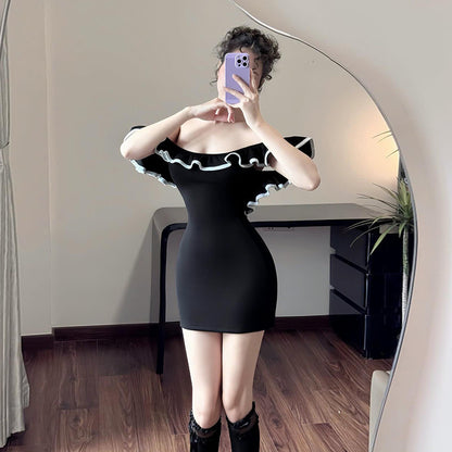 Color blocked one shoulder dress for women