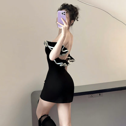 Color blocked one shoulder dress for women