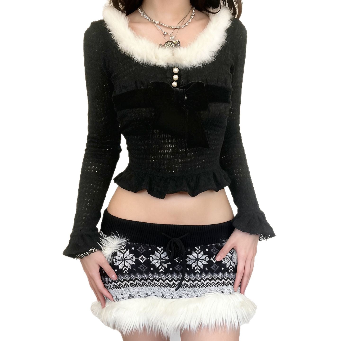 Snowflake Fel Island Woolen Girl Pure Desire Hip Wrapping Skirt
