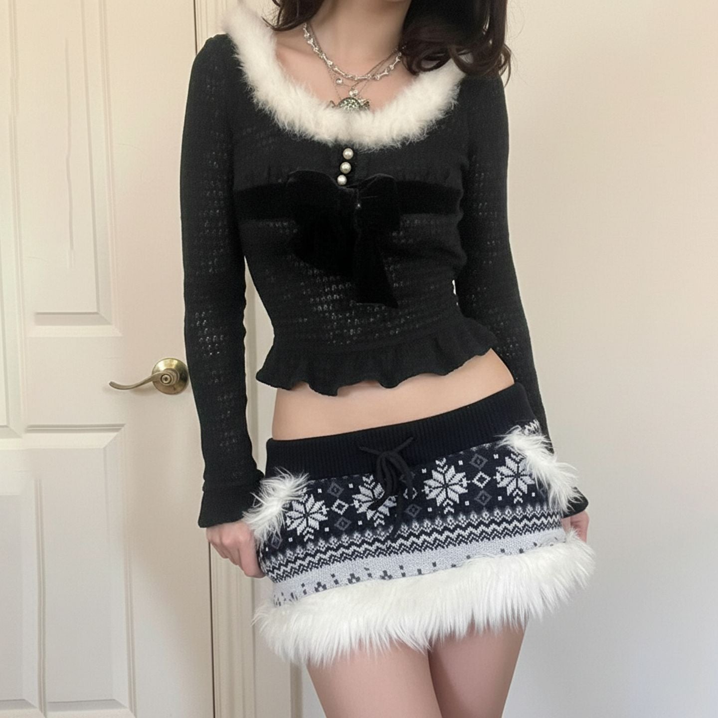 Snowflake Fel Island Woolen Girl Pure Desire Hip Wrapping Skirt