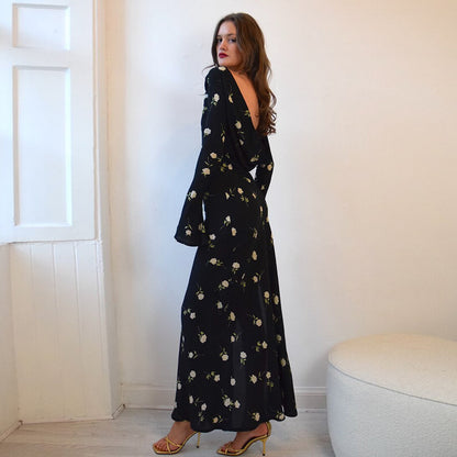 Sexy backless flared sleeve dress for women