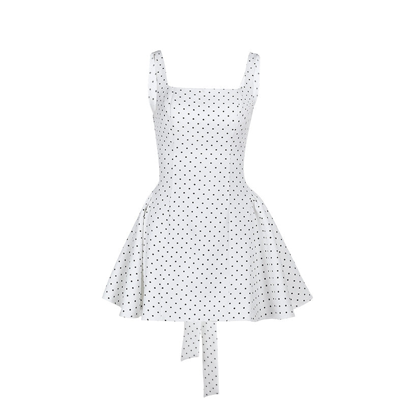 Elegant slim fit polka dot square neck vest A-list dress