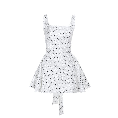 Elegant slim fit polka dot square neck vest A-list dress