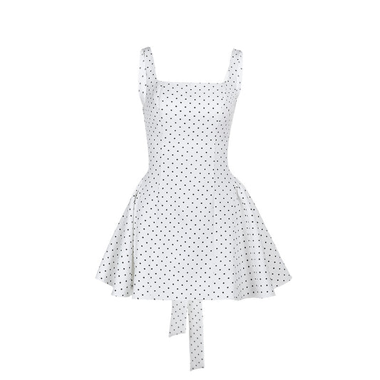 Elegant slim fit polka dot square neck vest A-list dress