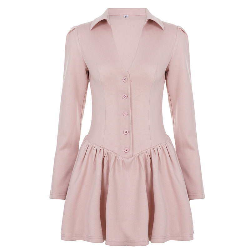 Deep V sweet and spicy style slim fit waist cinched breasted dress