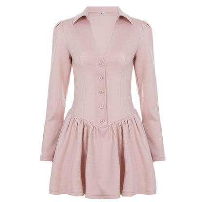 Deep V sweet and spicy style slim fit waist cinched breasted dress