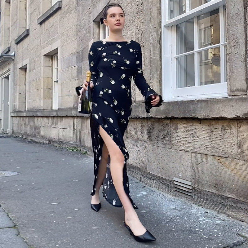 Sexy backless flared sleeve dress for women