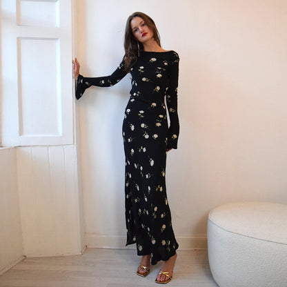 Sexy backless flared sleeve dress for women