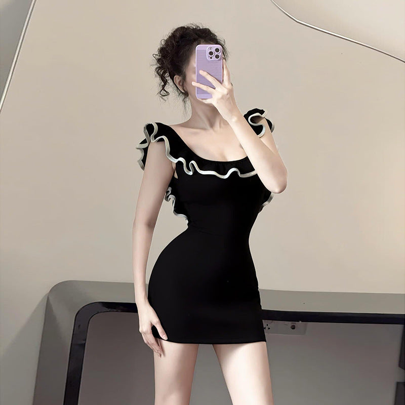 Color blocked one shoulder dress for women