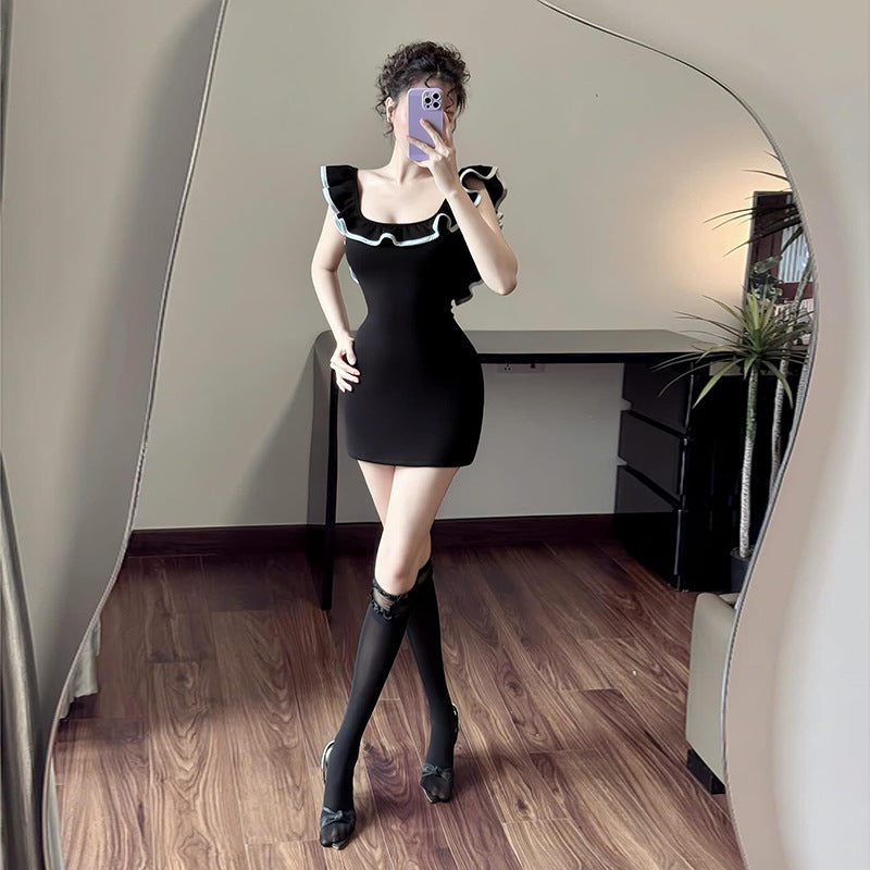 Color blocked one shoulder dress for women