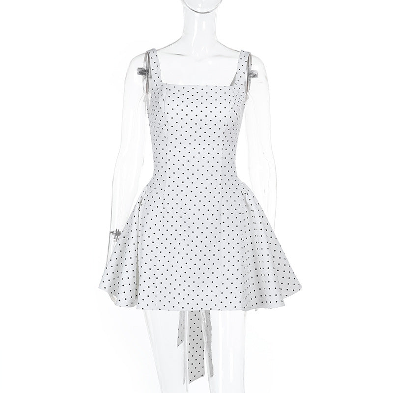 Elegant slim fit polka dot square neck vest A-list dress