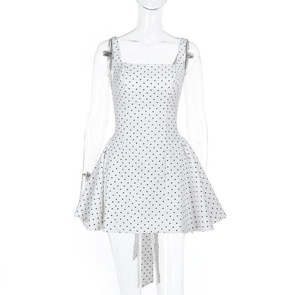 Elegant slim fit polka dot square neck vest A-list dress