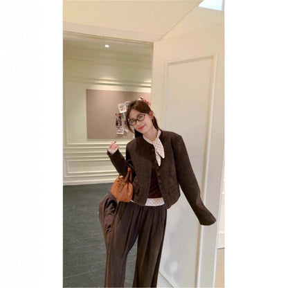 Chic Vintage Polka Dot Long Sleeve Top for Women, Slim Fit, Casual Style