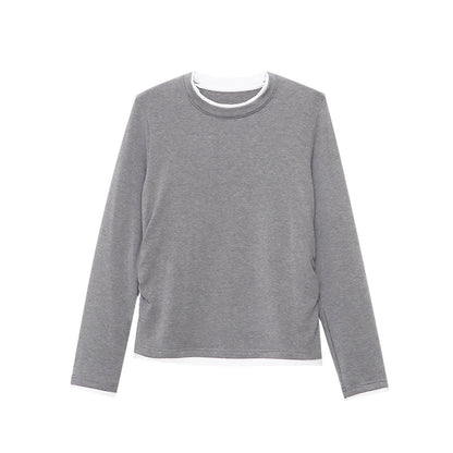 Fashionable Pleated Waist Cinched Two-Piece Color-Blocking T-Shirt Top